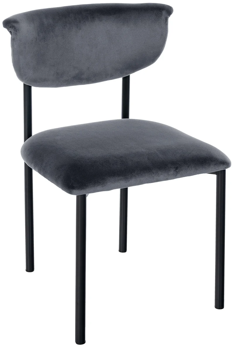 Chaise de salle à manger x1 élégante lignes épurées assise galbée velours gris foncé et métal noir 10_0008294
