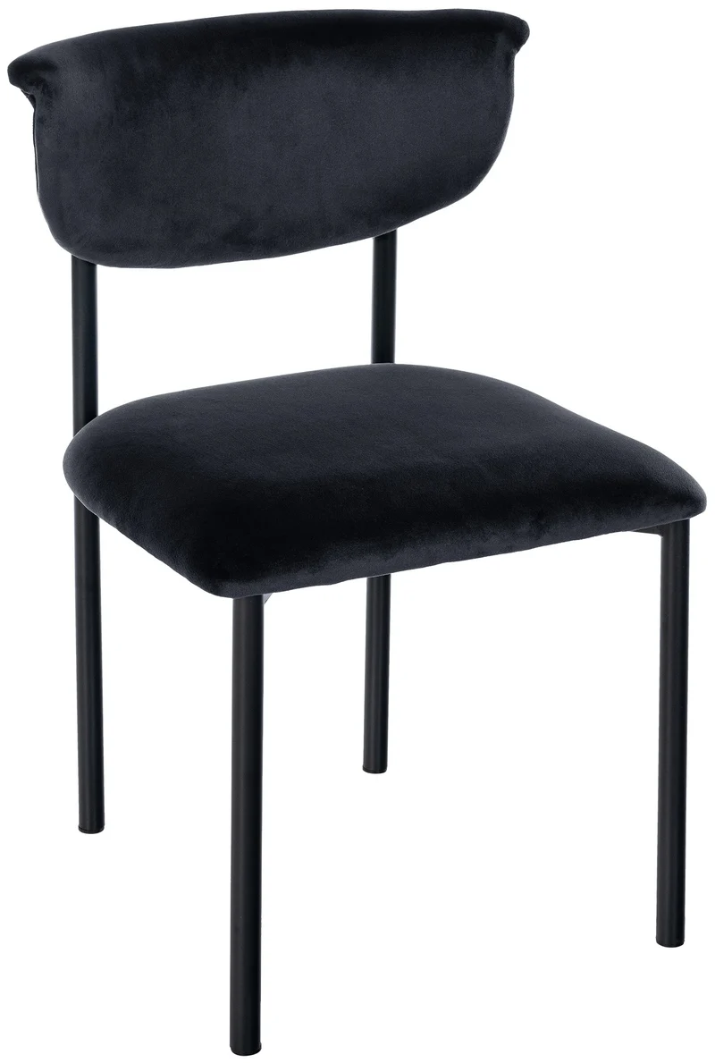 Chaise de salle à manger x1 élégante lignes épurées assise galbée velours noir et métal noir 10_0008292
