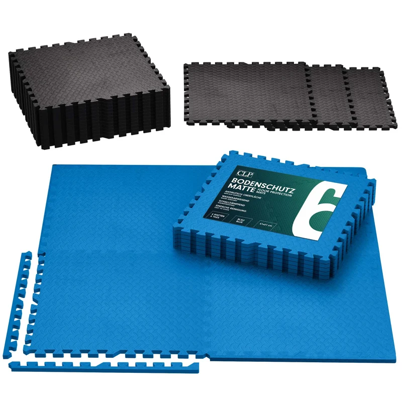 Tapis de protection de sol en mousse plastique bleu 60 x 60 cm – Lot de 6 dalles emboîtables 10_0008951