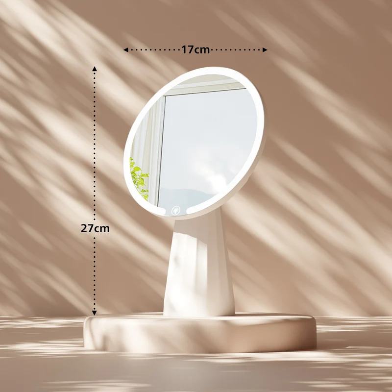 Miroir de maquillage rond LED en plastique 17 x 27 cm avec port USB-C 10_0008954