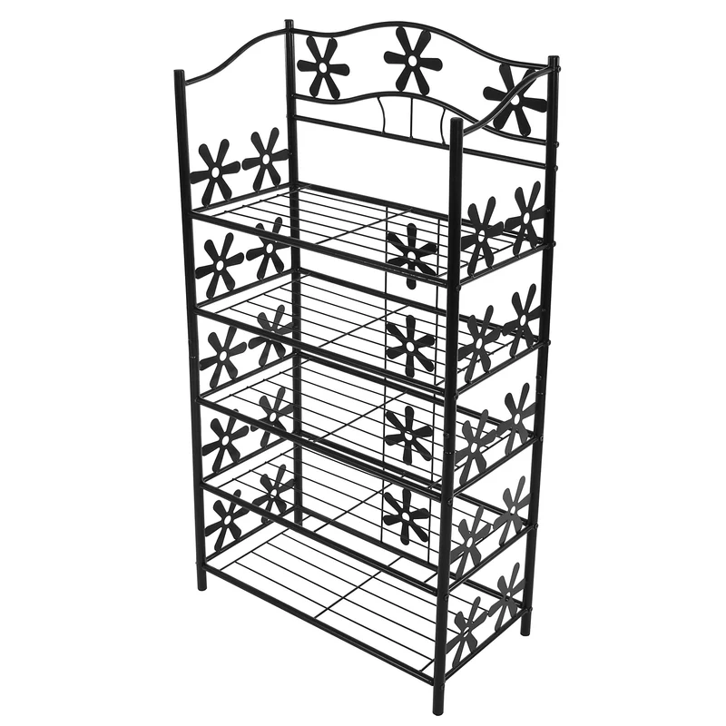 Etagère bibliothèque rangement à chaussures étagère niveaux hauteur 112 cm en méal noir 04_0006778