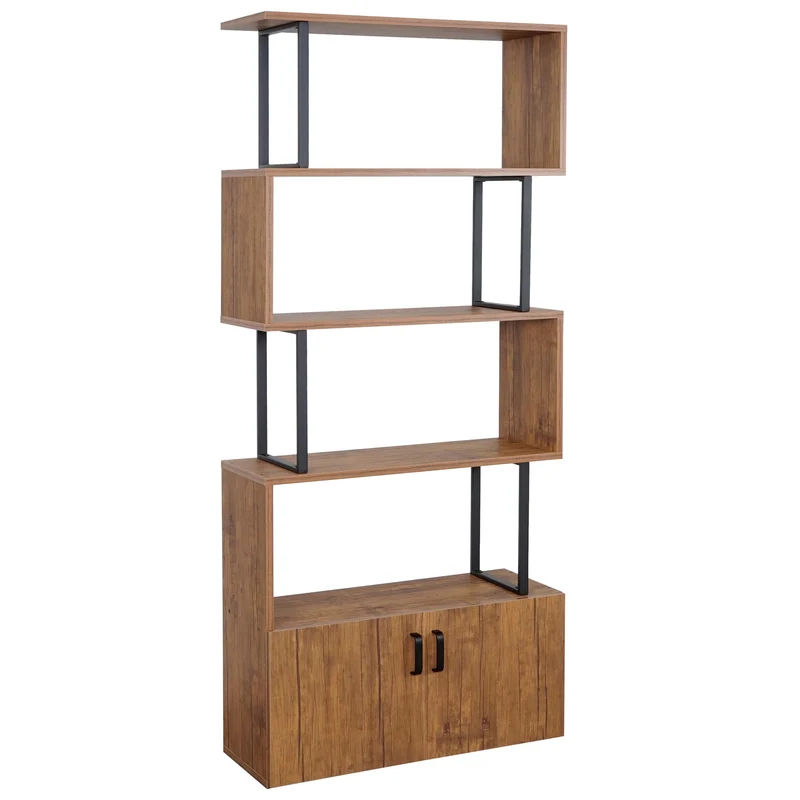 Bibliothèque étagère de rangement avec porte 183x80cm aspect chêne sauvage 04_0001326