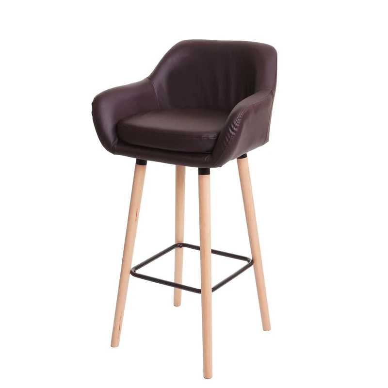 Tabouret de bar chaise de comptoir x1 avec repose-pieds en PVC marron style scandinave 04_0005298