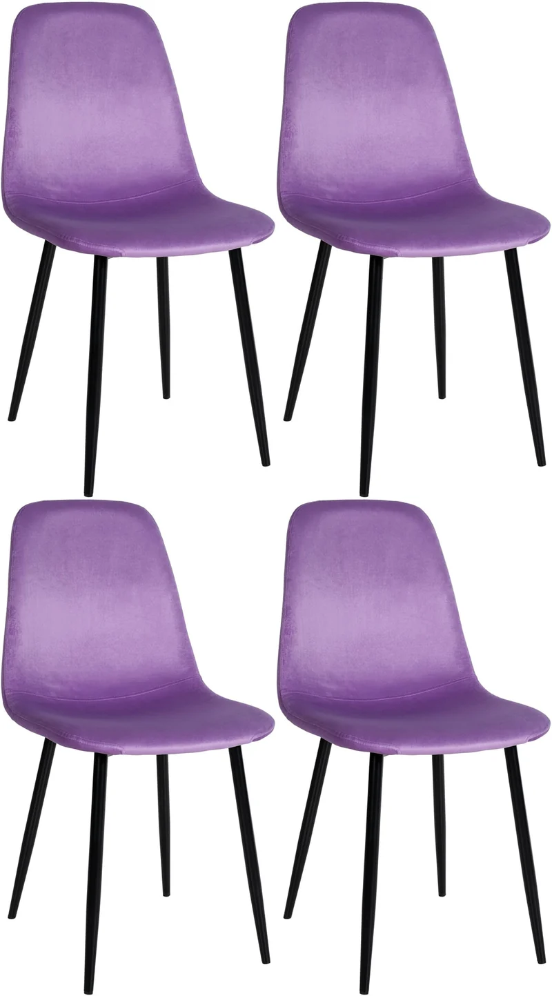 Lot de 4 chaises de salle à manger design simple avec pieds en métal noir et assise en tissu violet 10_0001831