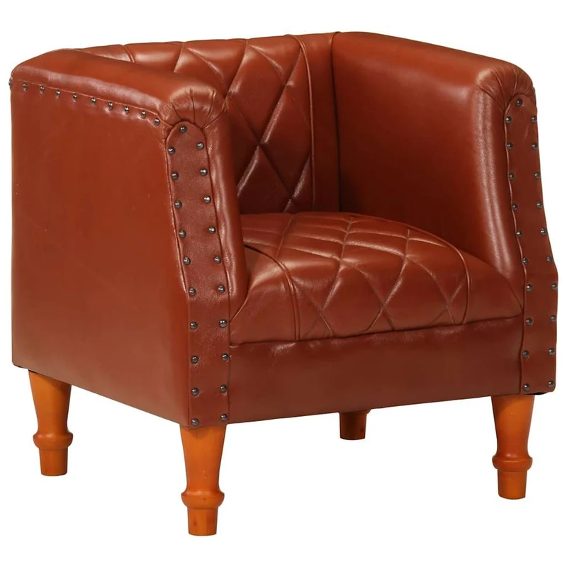 Fauteuil lounge assise confortable design moderne marron cuir véritable de chèvre DEC026460