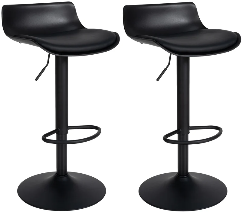 Tabouret de bar x2 avec repose-pieds hauteur réglable desing moderne en PVC noir et métal noir 10_0004017