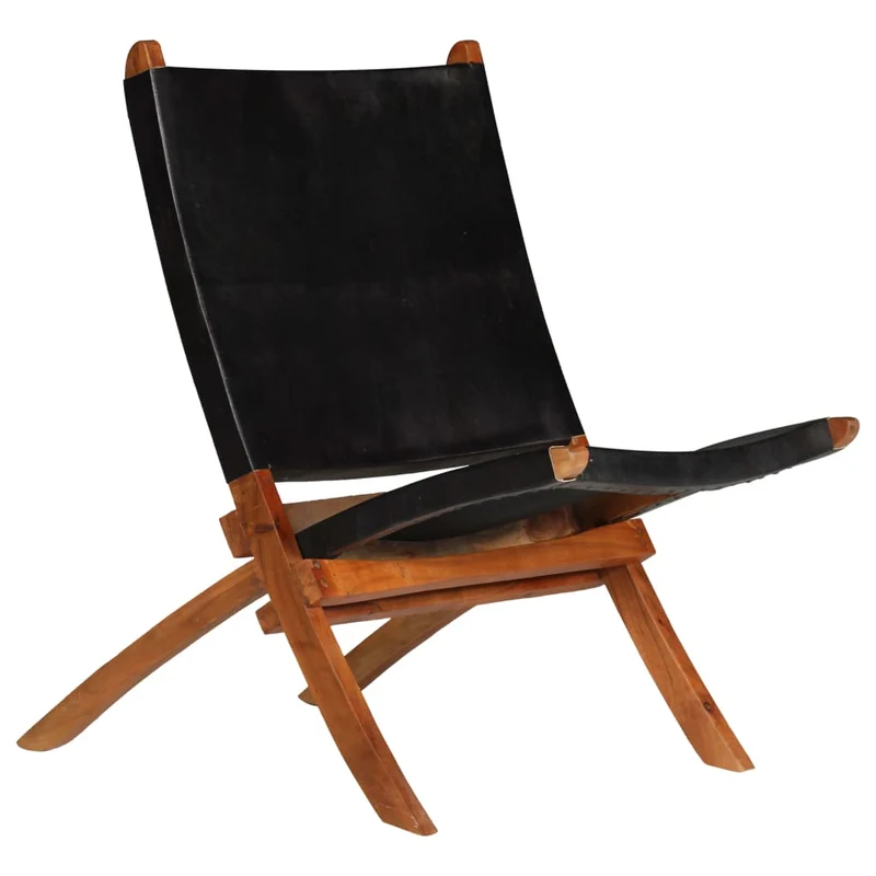 Chaise de relaxation pliable en cuir véritable noir DEC026283