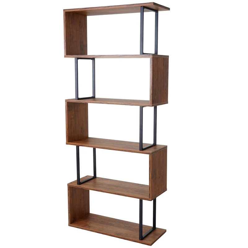 Bibliothèque étagère sur pied en métal et bois véritable 4 niveaux 142x60cm 04_0001281