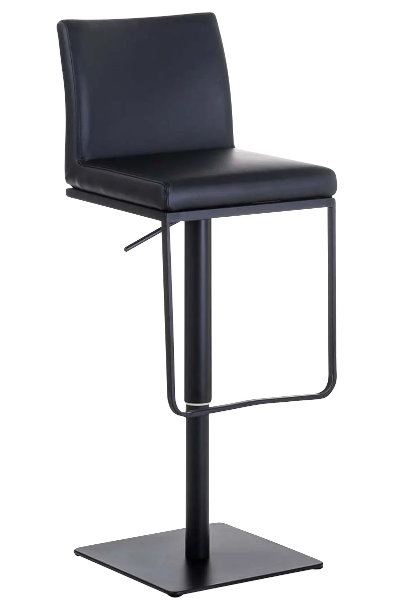 Tabouret de bar x1 avec repose-pieds plaque de base carrée en métal noir assise en PVC noir 10_0005299