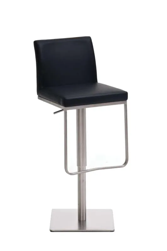 Tabouret de bar x1 avec repose-pieds plaque de base carrée en acier inoxydable assise en PVC noir 10_0005308