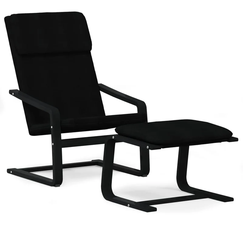 Fauteuil lounge chaise de canapé design moderne avec repose-pieds en tissu noir DEC026537
