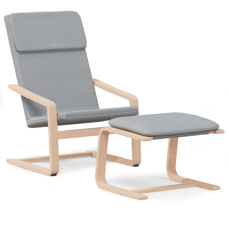 Fauteuil lounge chaise de canapé design modene avec repose-pied en tissu gris clair DEC026509