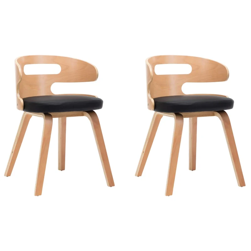 Lot de 2 chaises de salle à manger cuisine design intemporel bois courbé et synthétique noir CDS020797