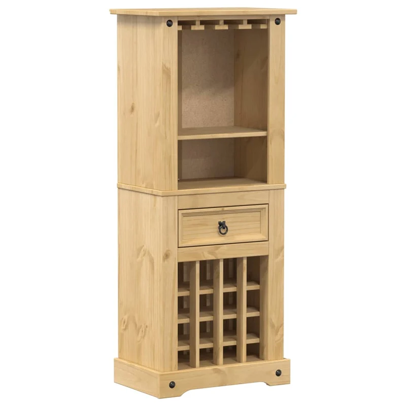 Casier à vin avec tiroir et étagère 56 x 35 x 120 cm en bois massif de pin brun DEC024444