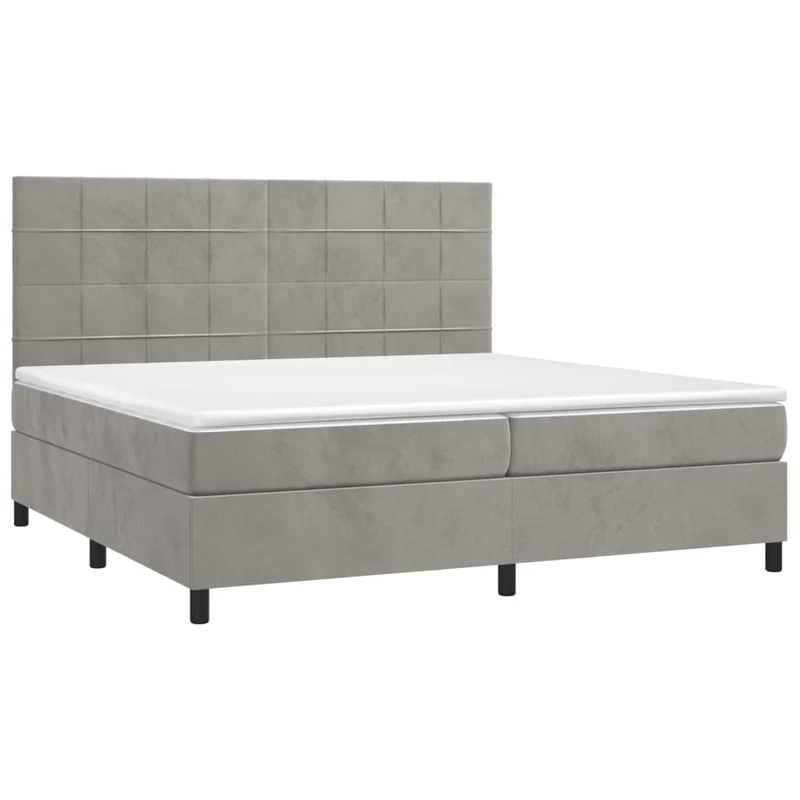 Cadre de lit LED avec sommier tête de lit matelas surmatelas 200x200 cm tissu velours gris clair TDL0207763