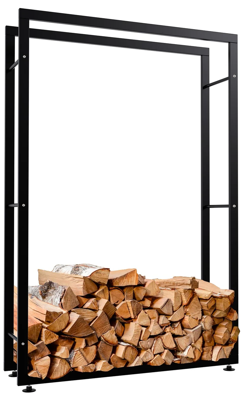 Range-bûches intérieur en métal thermolaqué noir 150 × 100 × 25 cm fabrication robuste 10_0008374