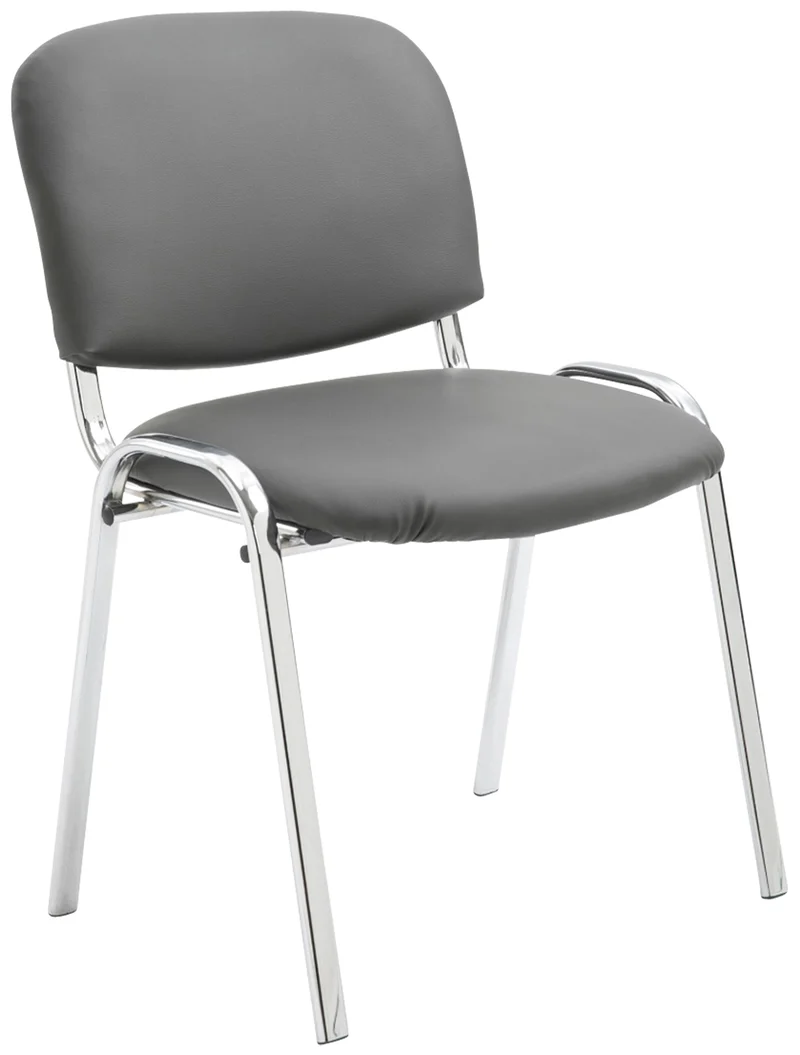 Chaise visiteur empilable zone d'attente en PVC gris piètement à 4 pieds en métal chromé 10_0008397