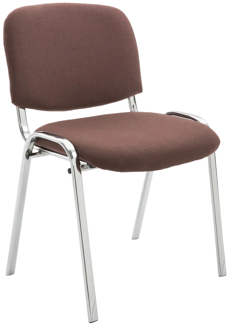 Chaise visiteur empilable zone d'attente en tissu marron piètement à 4 pieds en métal chromé 10_0008291