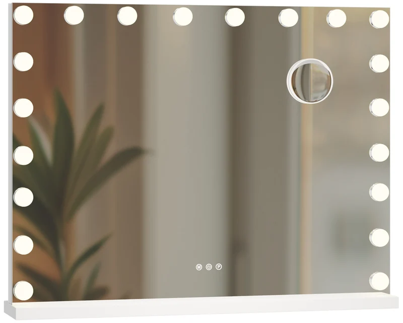 Miroir de maquillage LED blanc 80 × 62 cm 20 LED miroir grossissant x10 fixation murale ou sur pied 10_0008960