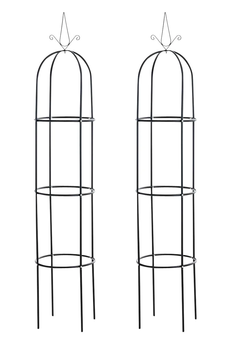 Lot de 2 treillis de jardin en métal laqué noir 190 × Ø 38 cm stables et faciles à planter 10_0008910