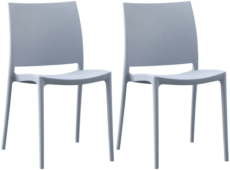 Lot de 2 chaises empilable design en plastique couleur gris clair résistant aux UV – jardin terrasse et intérieur 10_0007912