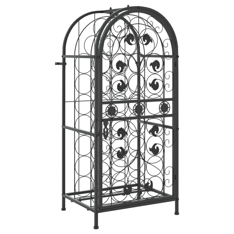 Casier range bouteilles étagère de rangement vin 33 bouteilles 45 x 36 x 100 cm fer forgé noir DEC024267