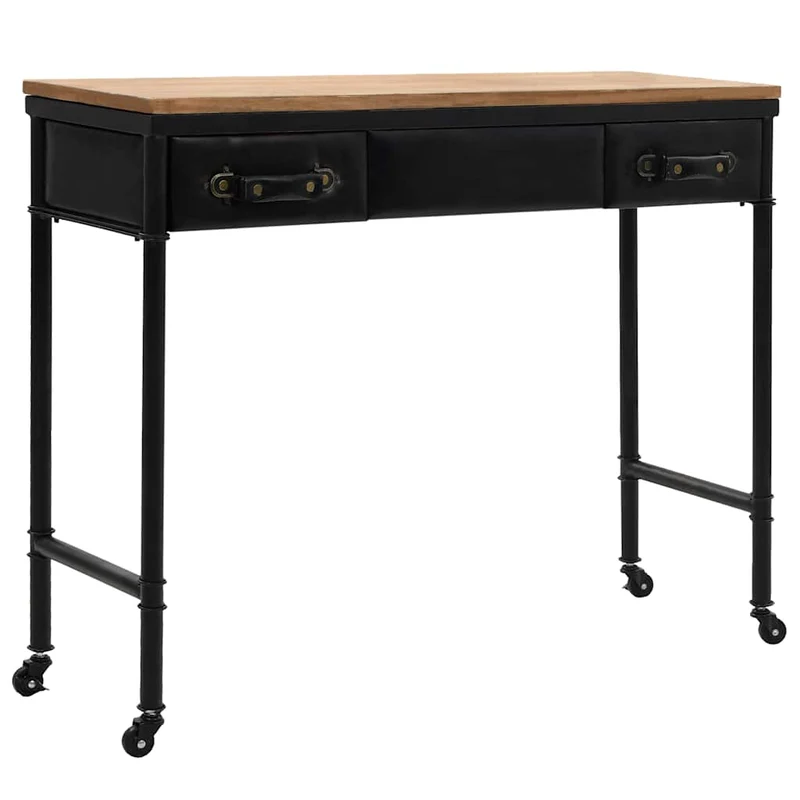Table console d'entrée sur roulettes fonctionnel et stylé avec tiroirs 100x33,5x80 cm MDF bois et acier DEC032055