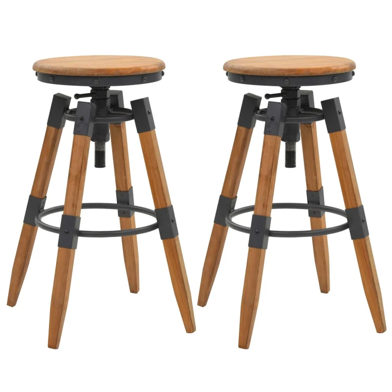 Lot de 2 tabourets de bar chaises hautes design industirel en bois de sapin et acier DEC029640