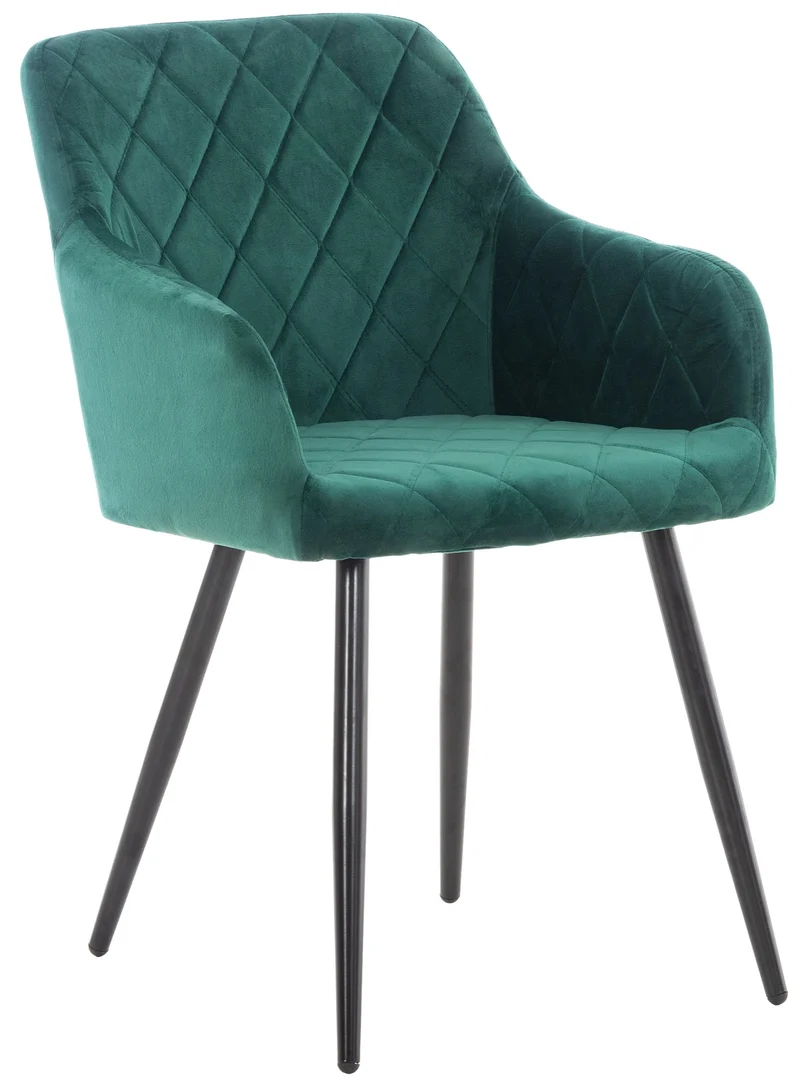 Chaise de salle à manger design retro coutures décoratives en losanges assise en tissu vert 10_0002106