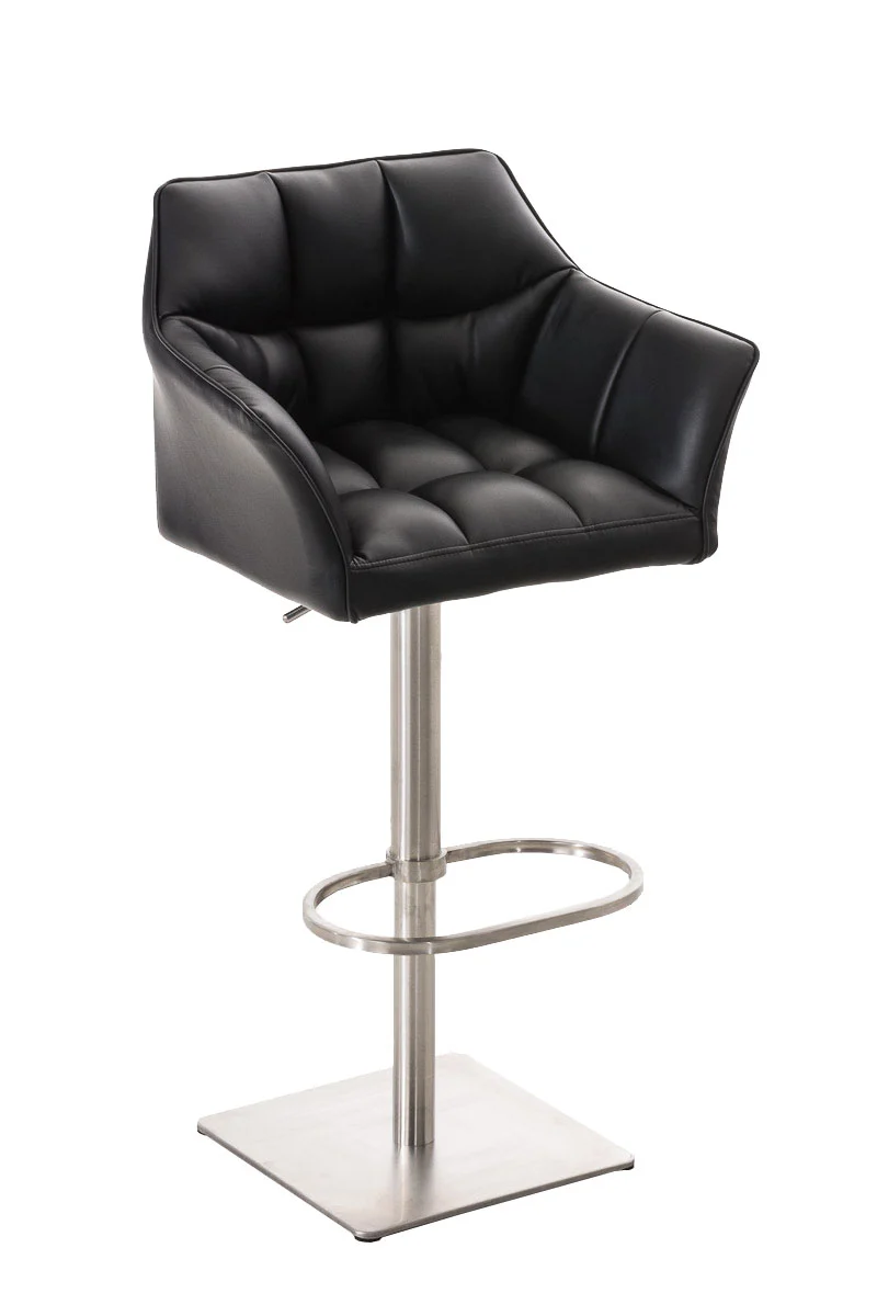 Tabouret de bar x1 réglable en similicuir noir assise enveloppante capitonnée avec base carrée en acier inoxydable 10_0006162