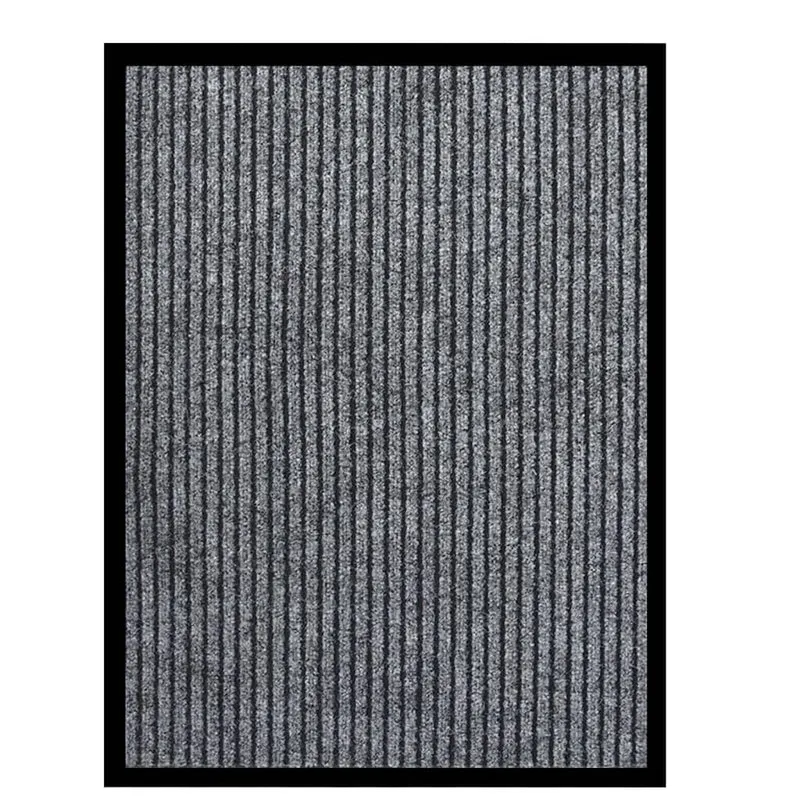 Paillasson rayé bordure noire support en vinyle antidérapant 60 x 80 cm PP gris DEC040643