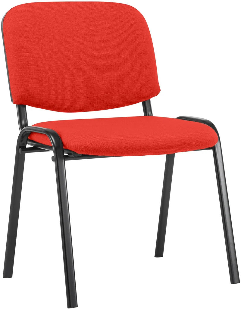 Chaise visiteur empilable zone d'attente en tissu rouge piètement à 4 pieds en métal noir 10_0008302