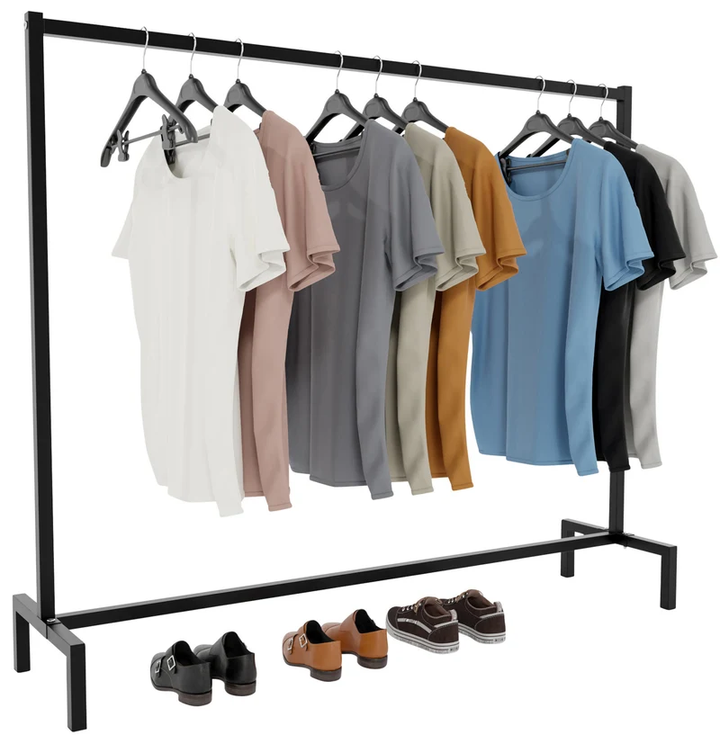 Portant à vêtements pour chambre ou dressing – acier robuste noir 150x38x120 cm 10_0008987