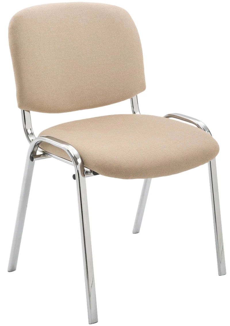 Chaise visiteur empilable zone d'attente en tissu crème piètement à 4 pieds en métal chromé 10_0003369