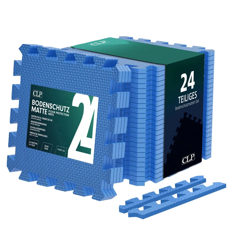 Tapis de protection de sol puzzle 24 pièces protection pour salle de sport atelier garage jeux 31x31 plastique bleu 10_0009002