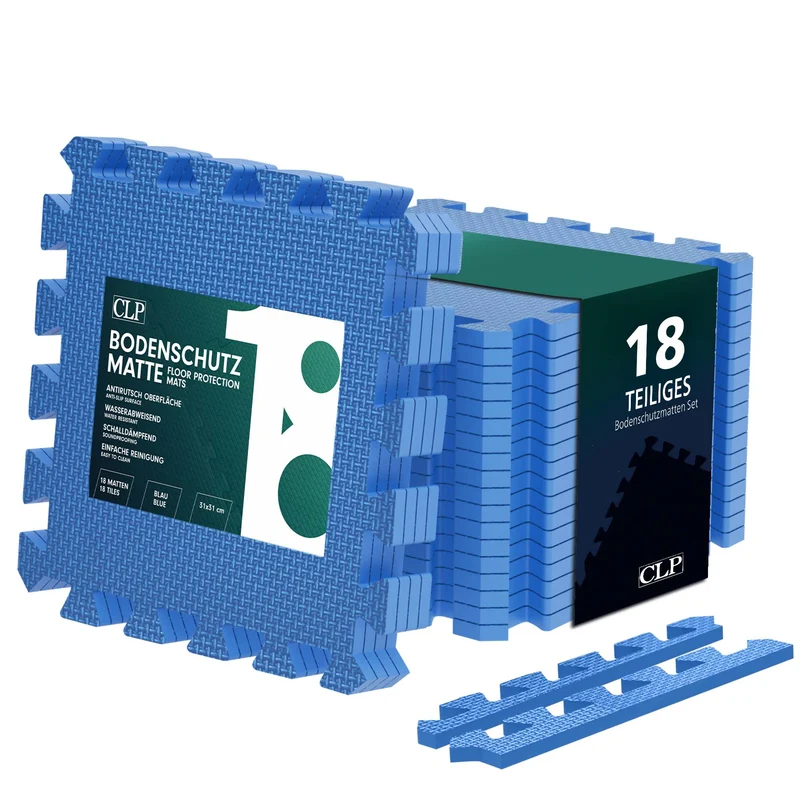 Tapis de protection de sol puzzle 18 pièces protection pour salle de sport atelier garage jeux 31x31 plastique bleu 10_0009001