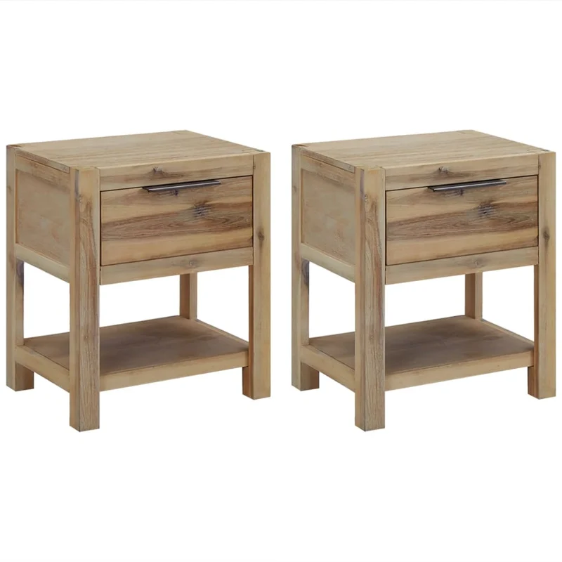 Lot de 2 tables de chevet avec tiroirs et étagère 40 x 30 x 48 cm bois d'acacia et MDF DEC035965
