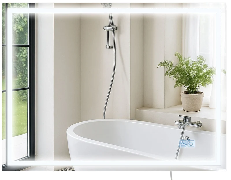Miroir de salle de bain rectangulaire intensité lumineuse réglable 60x80 avec Bluetooth cadre en métal clair 10_0009108