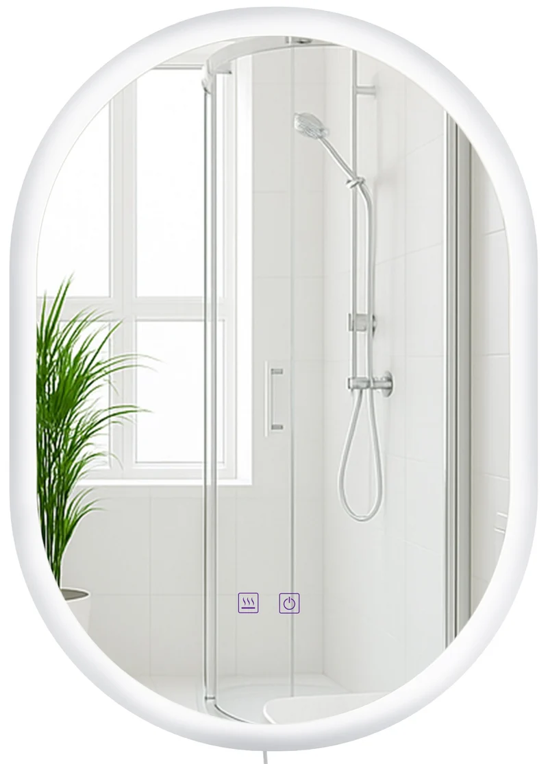 Miroir de salle de bain ovale intensité lumineuse réglable 70x50 cm cadre métal clair 10_0009089
