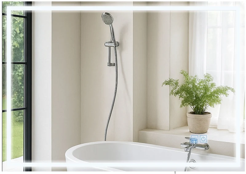 Miroir de salle de bain rectangulaire intensité lumineuse réglable 70x100 cadre métal clair 10_0009085