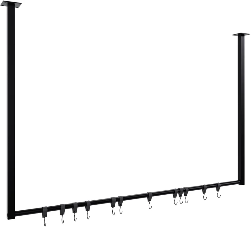 Tringle à vêtements suspendue porte-manteau avec 12 patères 120x80 cm acier thermolaqué noir 10_0009044