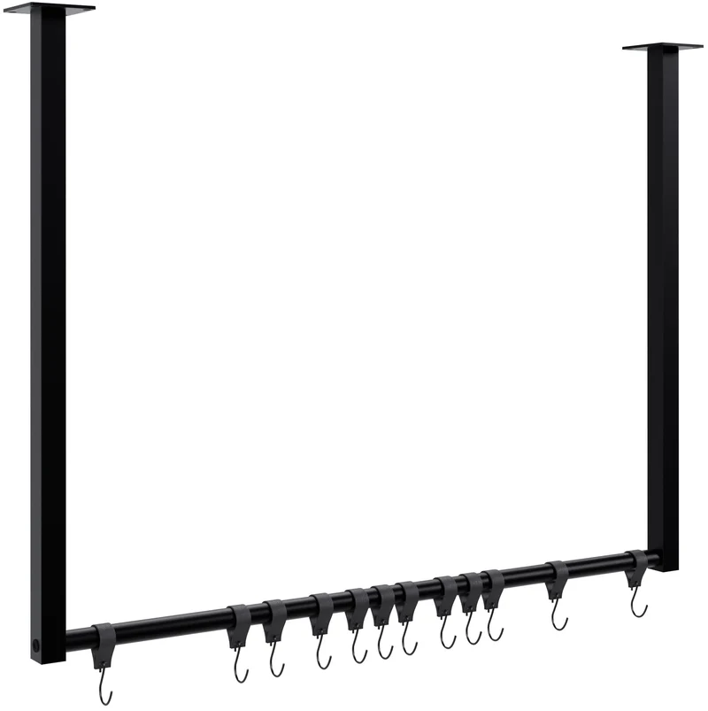 Tringle à vêtements suspendue porte-manteau avec 12 patères 80x60 cm acier thermolaqué noir 10_0009017