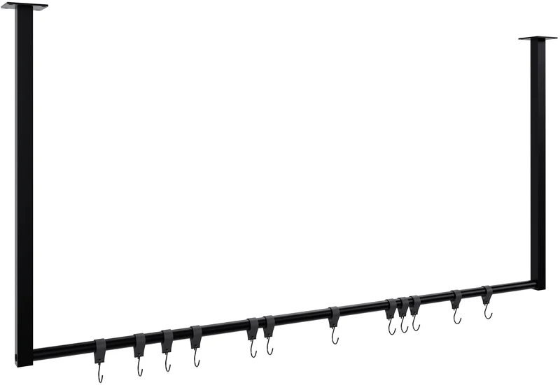 Tringle à vêtements suspendue porte-manteau avec 12 patères 120x60 cm acier thermolaqué noir 10_0009013
