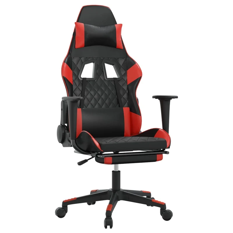 Fauteuil de bureau chaise gaming avec coussin lombaire avec repose-pieds en PVC noir et rouge DEC025858