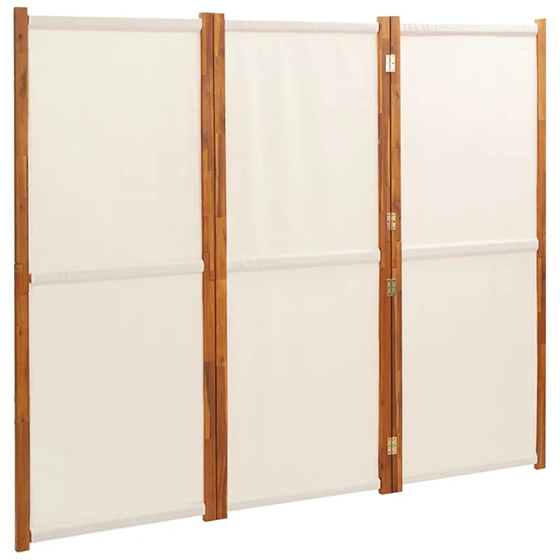 Paravent séparateur de pièce cloison 3 panneaux 210 x 180 cm textilène crème et bois DEC030760