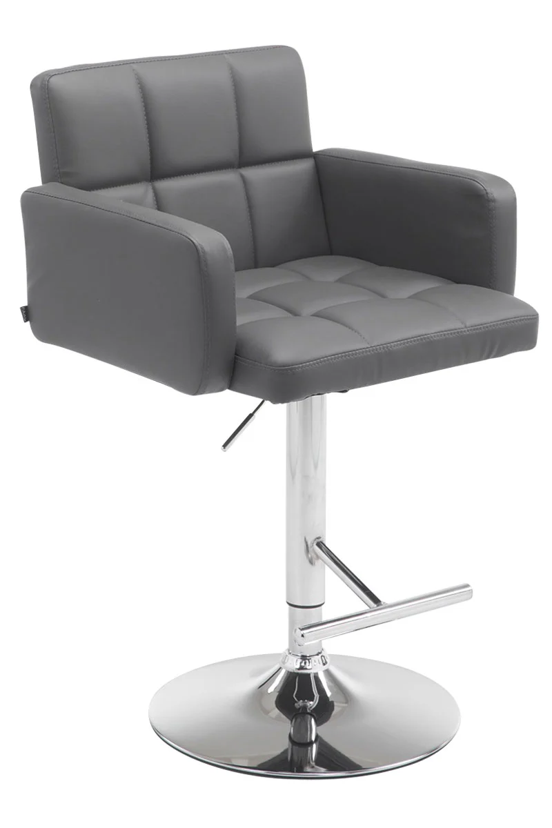 Tabouret de bar x1 avec accoudoirs et dossier confortable en synthétique gris pieds métal chromé TDB10479