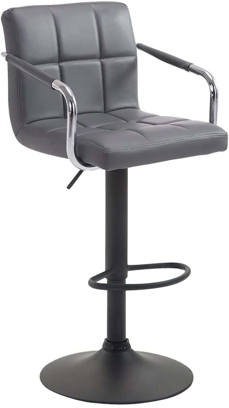 Tabouret de bar repose-pieds en synthétique gris pieds trompette en métal noir mat TDB10532