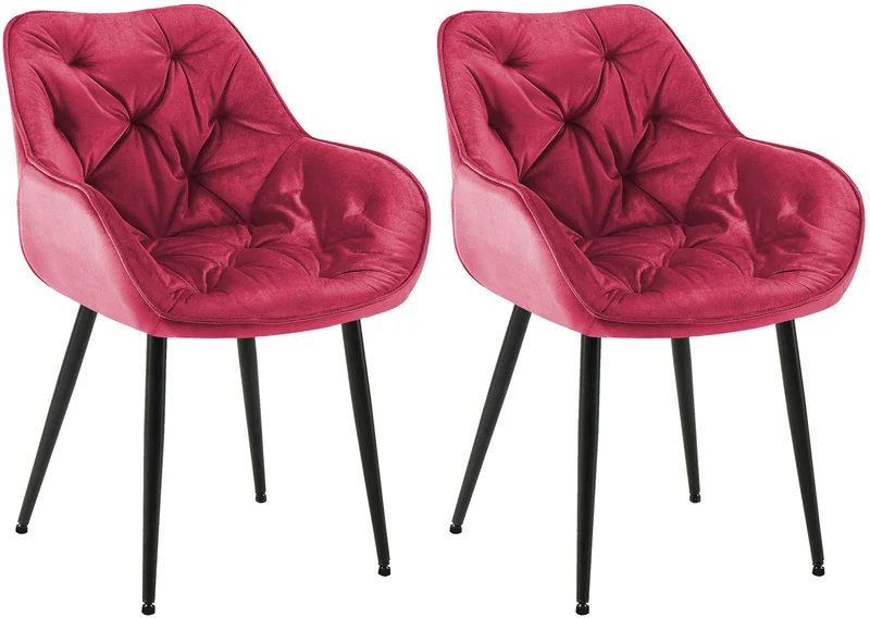 Lot de 2 chaises de salle à manger design et moderne assise en velours rouge et pieds en métal noir 10_0001663