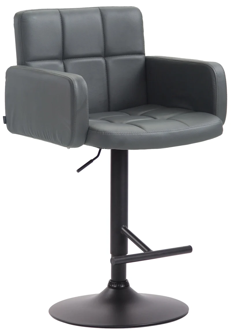 Tabouret de bar avec accoudoirs et dossier confortable en synthétique gris pieds noir mat TDB10469
