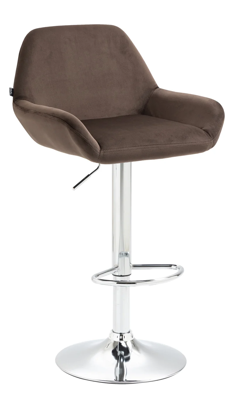 Tabouret de bar en velours rembourré marron base trompette métal chromée TDB10428